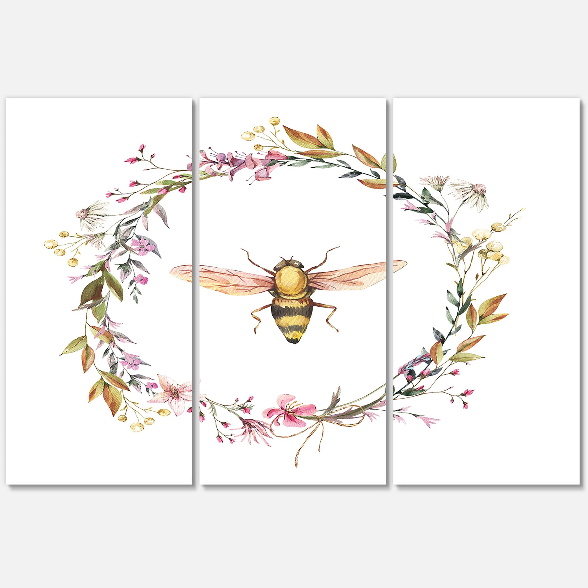 Designart - Bee In Wildflowers Wreath